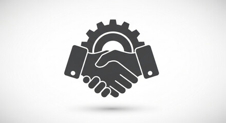 Handshake in front of a gear, symbolizing a strong business partnership represents collaboration, agreement, and mechanical cooperation