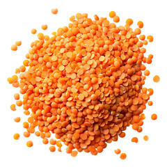 Scattered red lentils on a clean white background