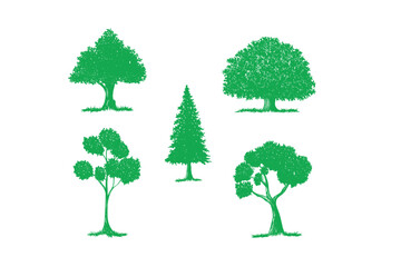 set of trees full vector on isolated white background