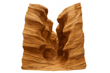 Canyon rock formation featuring warm sandstone walls, displaying erosion patterns, on transparent background