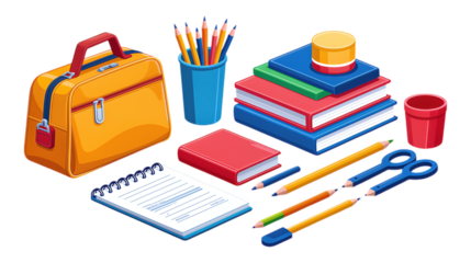 Yellow School Supplies Set with Transparent Background, 3D Realism Design Element