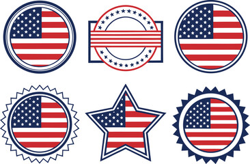 American Badge Illustration Set. USA Emblem Design Collection. Patriotic Badge Artwork Set. United States Logo Design. American Heritage Emblems. USA Identity Badge Set. Classic American Emblem Art