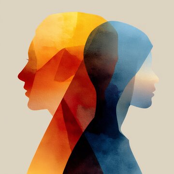 abstract profile of two women faces