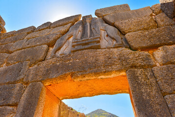 Naklejka premium Das Löwentor der antiken Stadt Mykene in Peleppones, Griechenland