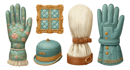 Vintage Styled Clothing Accessories Set with Elegant Patterns and Textures