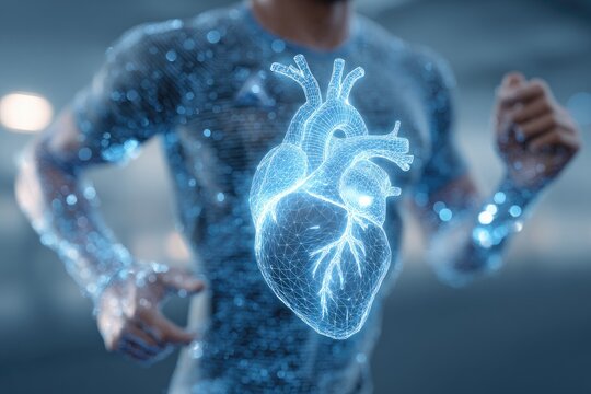 A man running, a digital heart overlaid