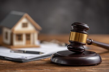 Legal concept judge gavel and house model