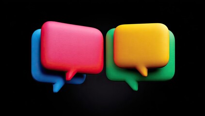 Colorful speech bubbles, 3D effect, on black background