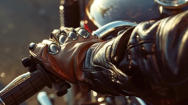 Video Close-up of a person's hand holding the handlebar of a motorcycle