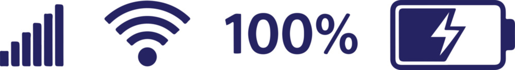 Vector art of signal strength, wifi, 100 percent battery, and charging icon