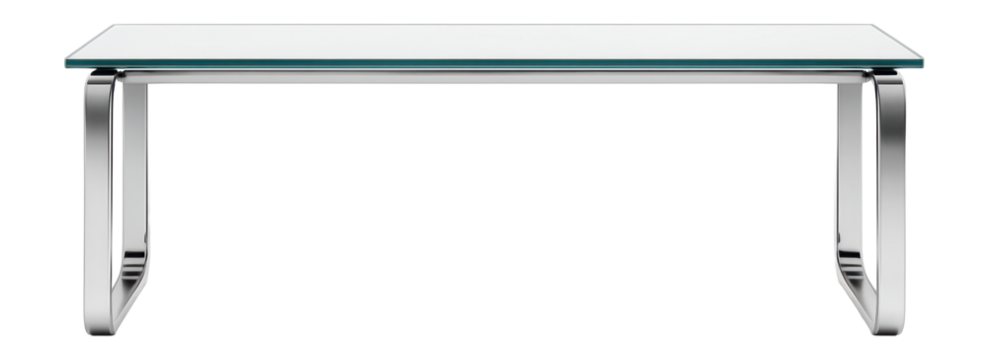 A sleek bench featuring a glass top and chrome legs, perfect for modern apartments.