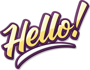 Vector art of stylized yellow and purple hello text with a swoosh