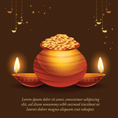 happy dhanteras festival poster with bright diya and golden coin pot