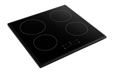 Fototapeta premium Ceramic built-in cooktop with four adjustable heat zones for apartment kitchens.