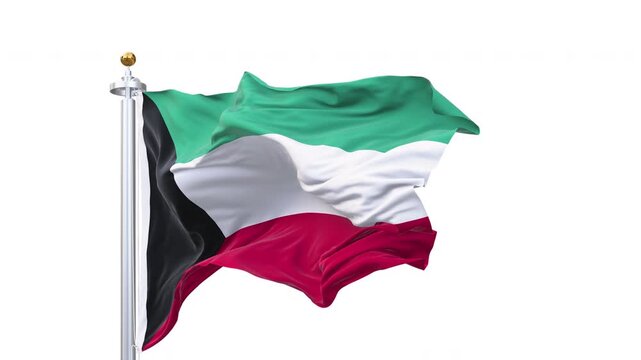 Kuwait flag waving looping with transparent background, with alpha matte layer for transparency in the background.