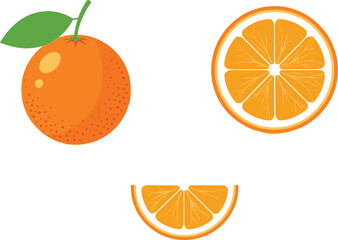 Fresh Orange Fruit with Slice and Segment Illustration