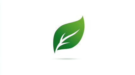 Minimal green leaf icon representing eco-friendly product concept, isolated on white background