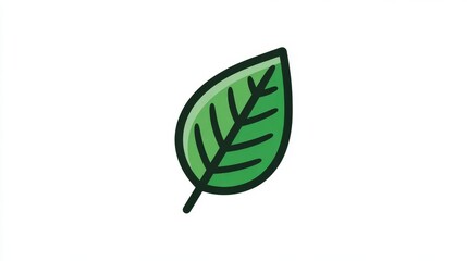 Minimalist vegan label icon featuring green leaf with soft line art, on white background