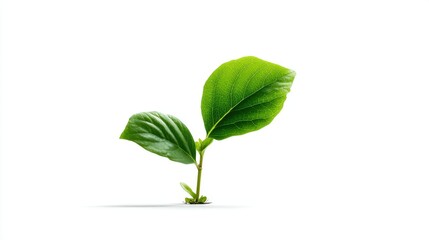 Modern vegan icon: single leaf growing from small sprout base, isolated on white