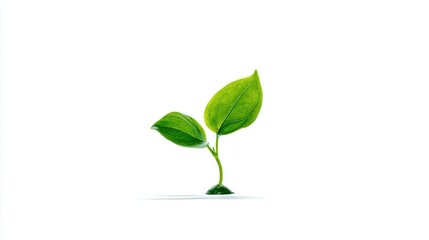Modern vegan icon: single leaf growing from small sprout base, isolated on white
