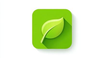 Vibrant green leaf icon with drop shadow, minimal UI design isolated on white