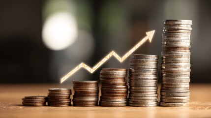 business growth after tax optimization, concept with upward arrow and profit stacks