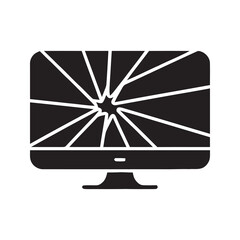 Smashed computer monitor icon with a cracked screen representing hardware failure critical system error or damaged electronic equipment