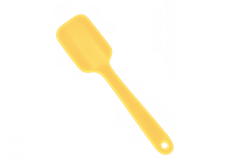 Yellow silicone baking spatula isolated on transparent background, kitchen utensil for mixing and scraping ingredients