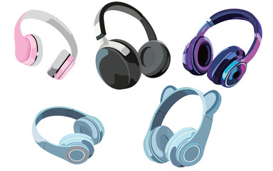 Five different color styles of headphones