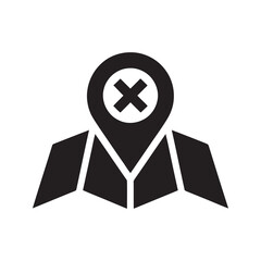 Folded map with location marker showing a cross sign for a wrong destination an error in navigation or a closed place