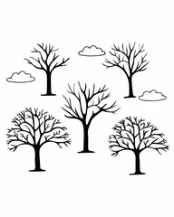 various black tree silhouettes.Collection of diverse black tree silhouettes isolated on a white background