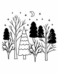 various black tree silhouettes.Black tree silhouettes set. Various types of trees for nature, forest, park, and outdoor landscape design elements.