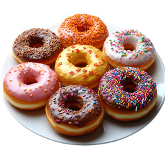 Colorful donuts displayed on plate