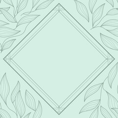 Aesthetic botanical diamond shape line frame with elegant leaves decoration for beauty skincare or healthcare design