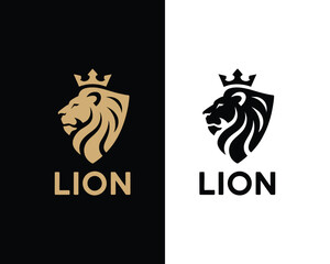 Fototapeta premium Regal Lion Head Logo with Crown: King, Heraldry, and Premium Brand Mark