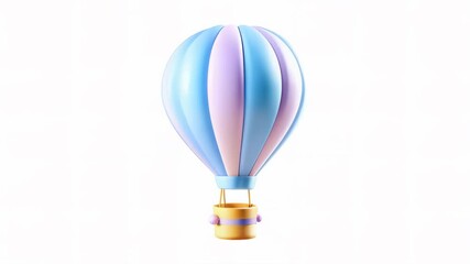 A colorful hot air balloon in shades of blue and pink against a white background.