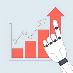Artificial intelligence hand pointing to a growing financial chart