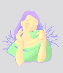 Woman drinking tea illustration in pastel colors