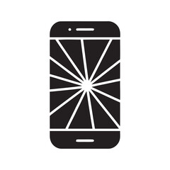 Smartphone with cracked screen icon representing damaged mobile device needing urgent repair service after an accidental drop or impact