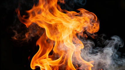Fototapeta premium Vibrant flames with swirling smoke against a dark background