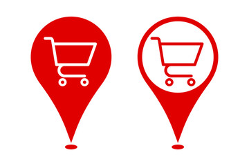 Shopping location icon for a Supermarket, Shopping store, Shopping cart icon on a location map marker