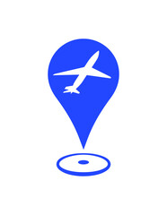 Airport map location marker icon for web and mobile. a taking off airplane on a location marker