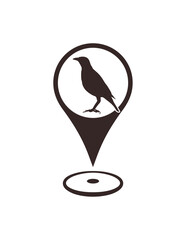 Bird watching map location marker icons for web and mobile, Silhouette of a bird on a location marker