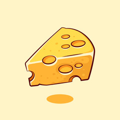 Vector illustration of a delicious slice of cheese. Perfect for cartoon cheese elements.