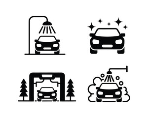 Car Wash Service Icons Set: Auto Detailing, Cleaning, and Vehicle Care Symbols