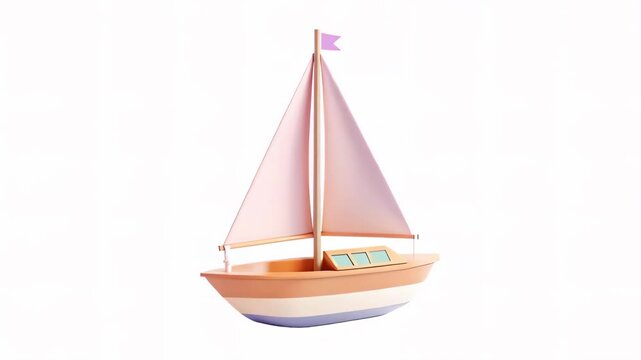 A colorful sailboat with a flag against a light background, showcasing a playful design.
