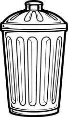 outline drawing of a trash can , black and white, minimalist