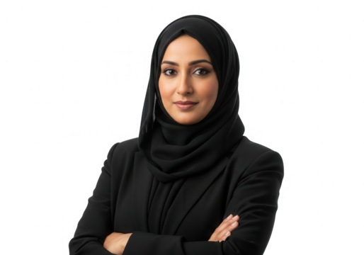 Portrait of a confident muslim woman isolated on transparent background