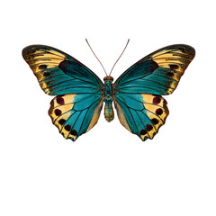 Fototapeta premium Celestial Flutter: A vibrant butterfly, a jewel of nature, unfolds its colorful wings against a bright, airy backdrop. Its intricate patterns and delicate presence evoke a sense of freedom and beauty.