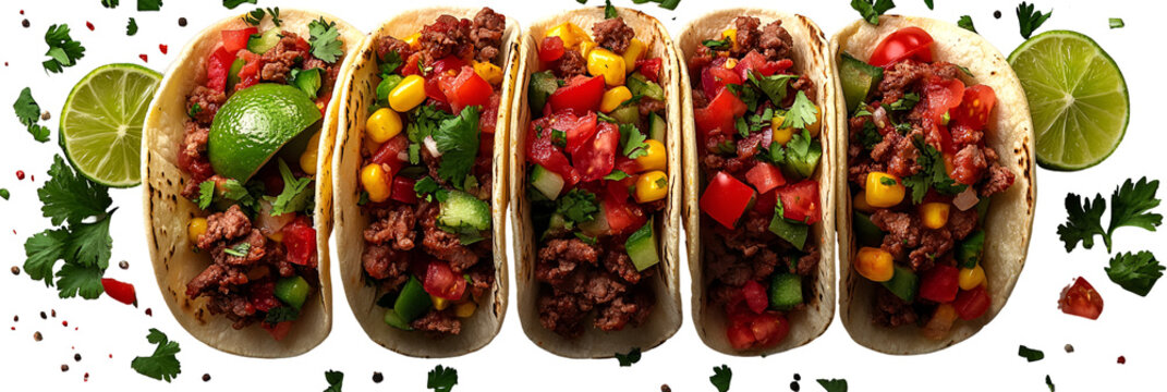 Colorful tacos displayed close up